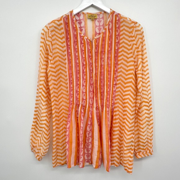 Roberta‎ Roller Rabbit Top Shirt Blouse Size XS Sheer Artsy Coastal Beachy Indie - Picture 1 of 13